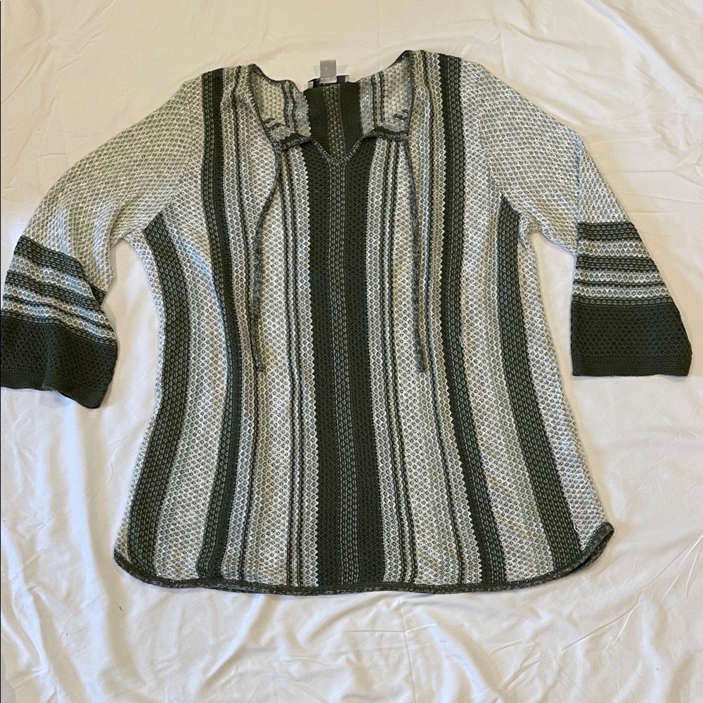 CJ Banks Green and Tan Knit Sweater